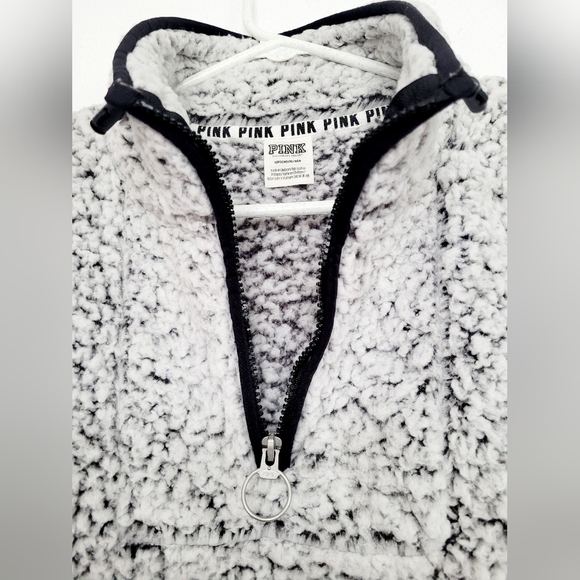 PINK Victoria's Secret Women Fuzzy Sherpa Pullover Sweater 3/4 Zip Front Gray S - Picture 3 of 16